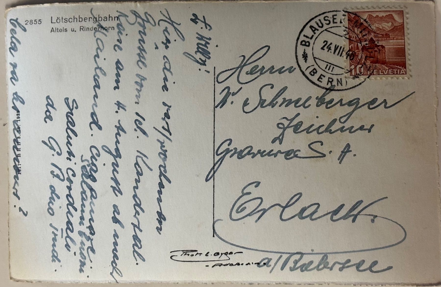 Cartoline postali: E. Gyger, Lötschbergbahn, Bahn, 1948 – Usato da Frauenfeld venduto da Merk52 1