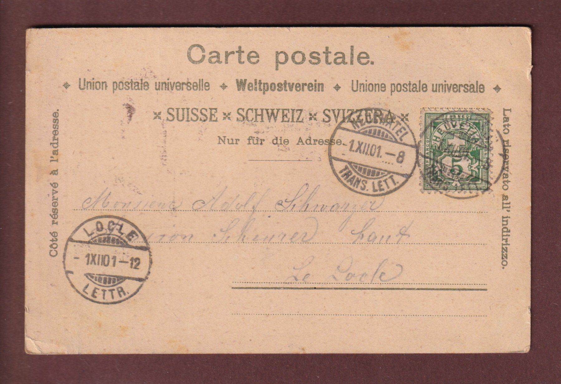 Cartoline postali: Souvenir de NEUCHÂTEL - 1901 Litho // pli d'angle // – Usato da Pully venduto da nicecards 1