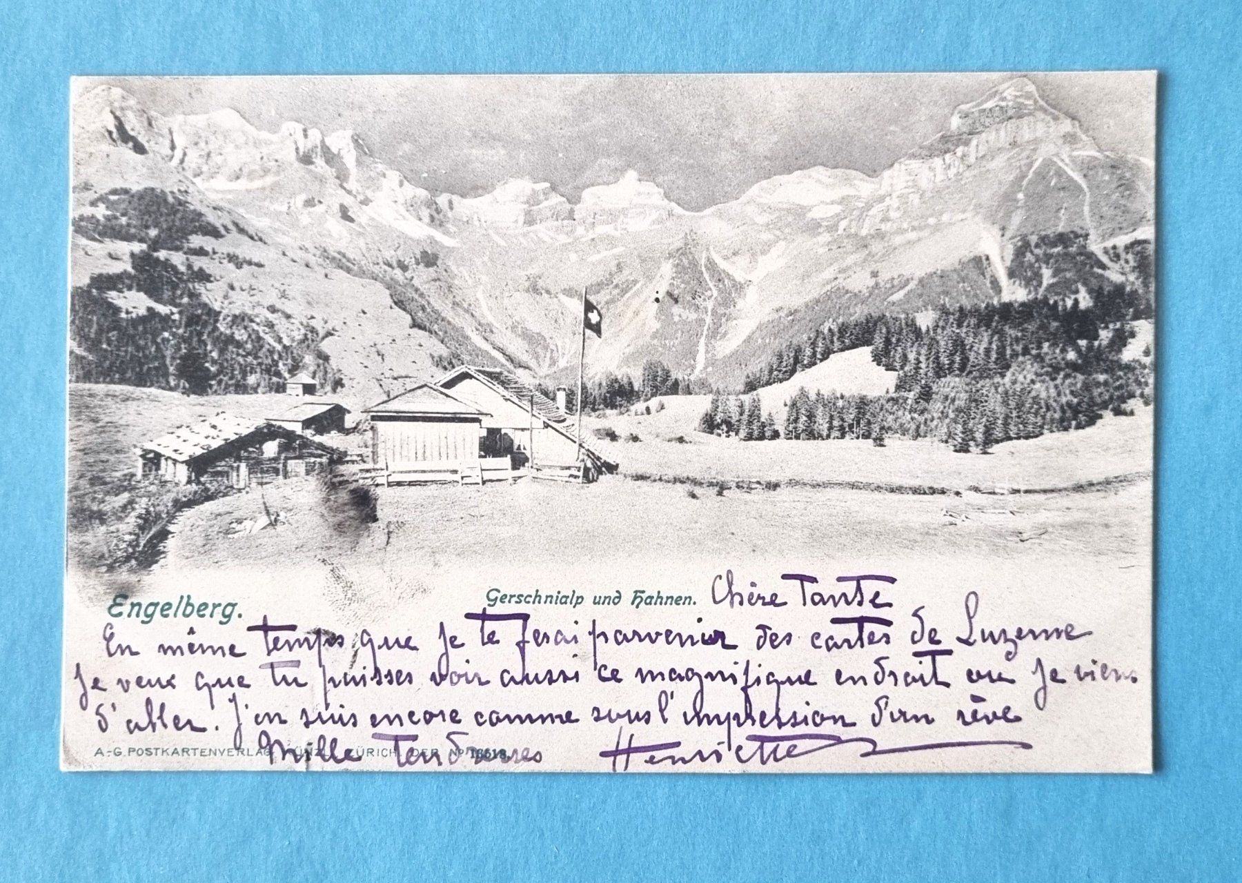 Ansichtskarten: Gerschnialp - Schweizerfahne - Hahnen - 1902 – Gebraucht aus Rothrist von RROENK