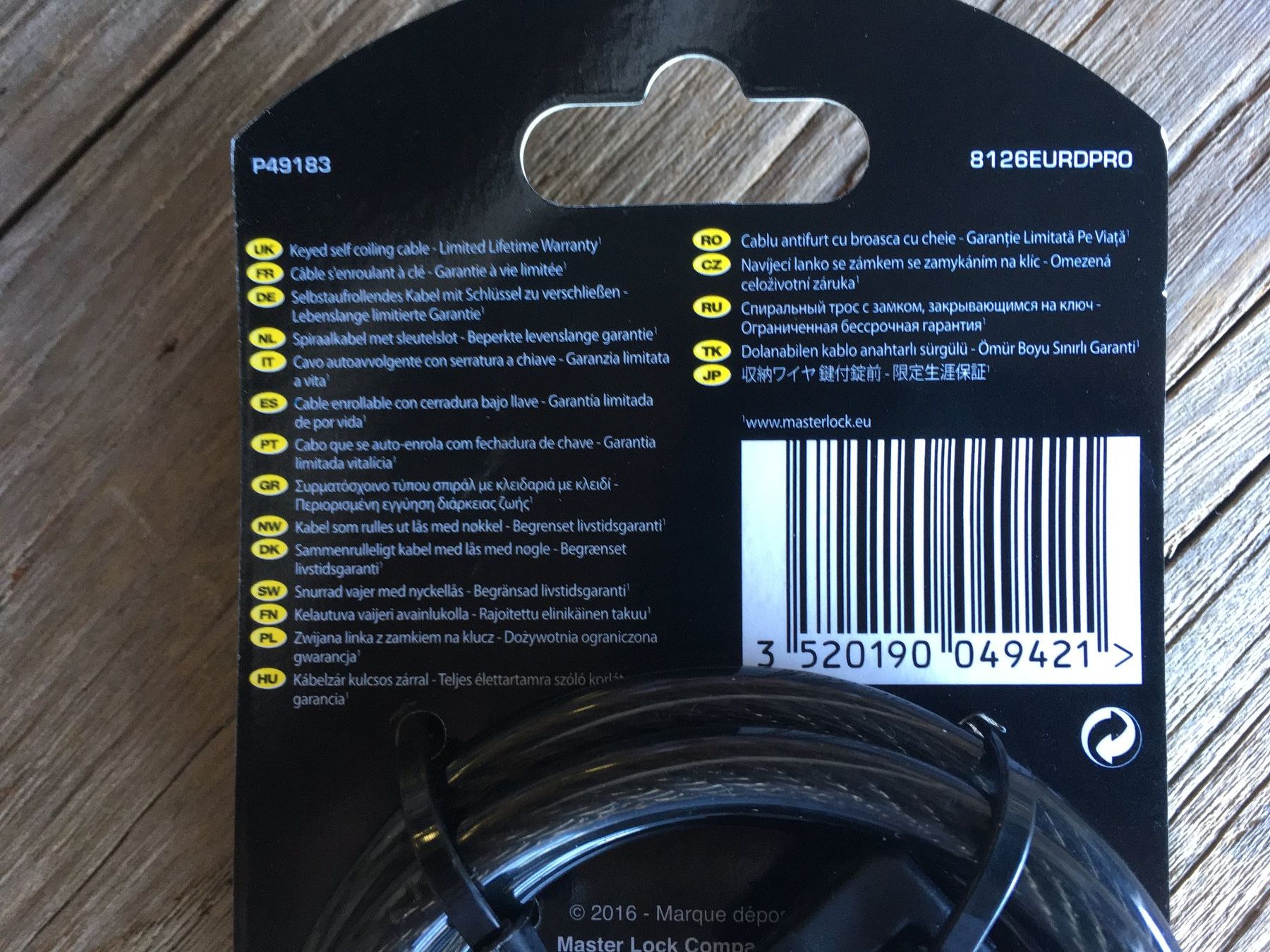 Lucchetti: MASTERLOCK VELOSCHLOSS  1,8 METER  NEU – Nuovo e nell'imballaggio originale da Aesch ZH venduto da LiquidAktion 2