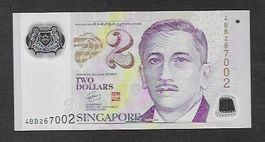 Singapore  2  Dollars  POLMER  Bankfrisch