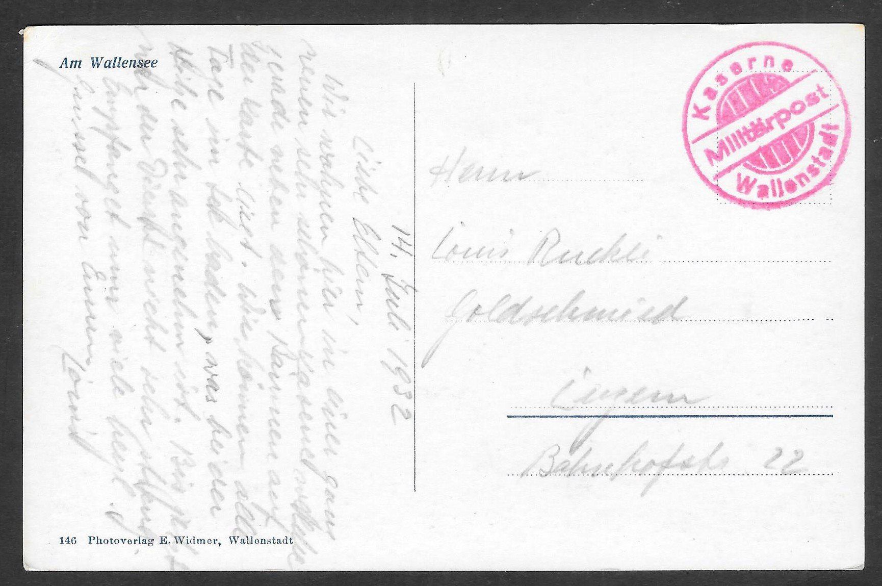 Cartoline postali: Am Walensee mit Feldpoststempel Kaserne Wallenstadt – Usato da Olten venduto da clotaldi 1
