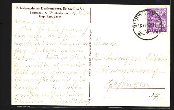 Ansichtskarten: Beinwil a. See, Erholungsheim Dankensber – Gebraucht aus Berlin von bartko-reher 1