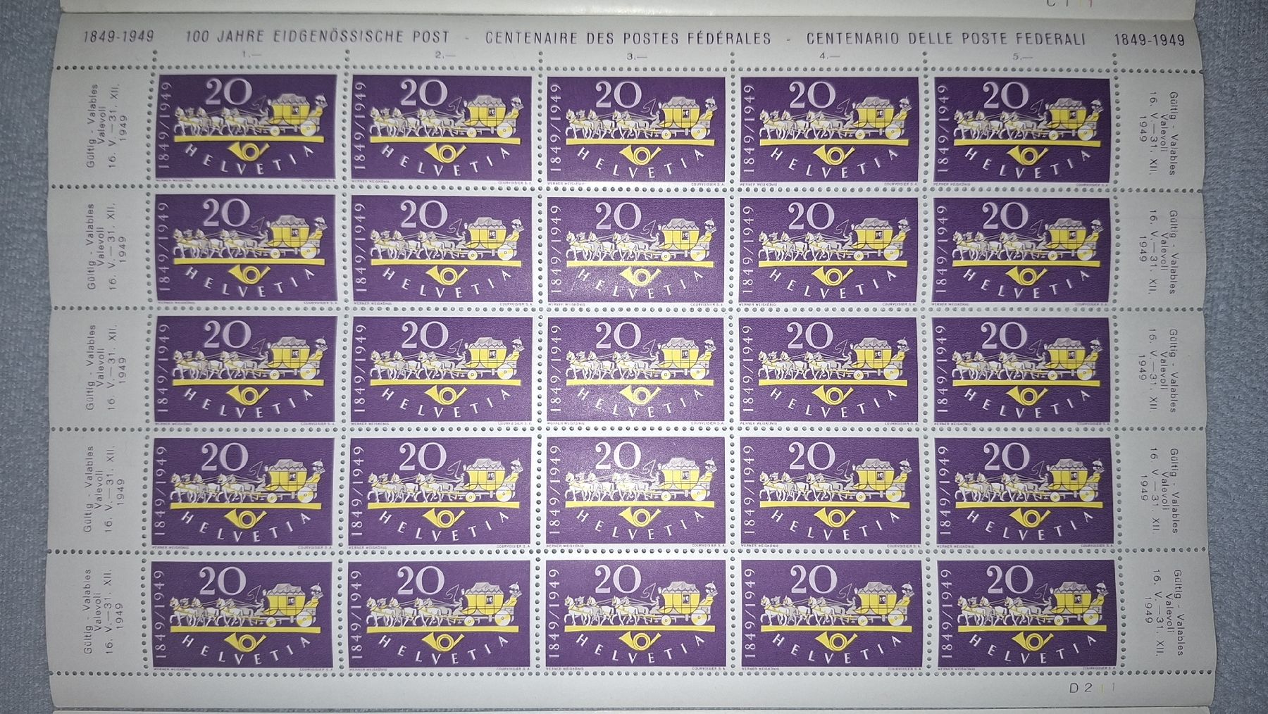 Tutti i francobolli: 100 Jahre Eidgenösische Post Bogenserie – Usato da Balgach venduto da SIMEON27 2