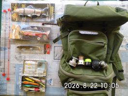 Angelrucksack mit Zubehör gebraucht
