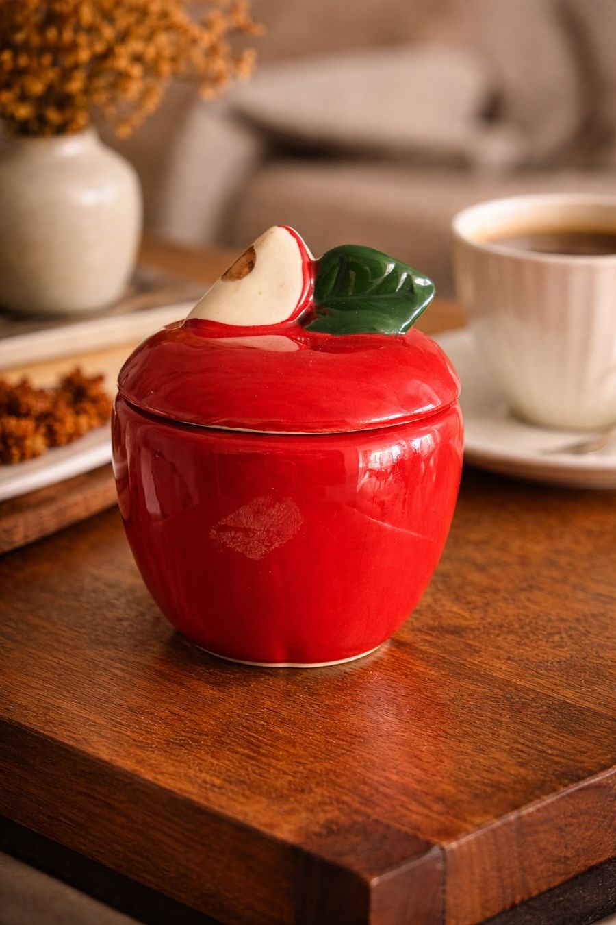 Zuccheriere: Keramik Zuckerdose Apfel rot mit Deckel – Usato da Lausanne venduto da AufLiebesehen