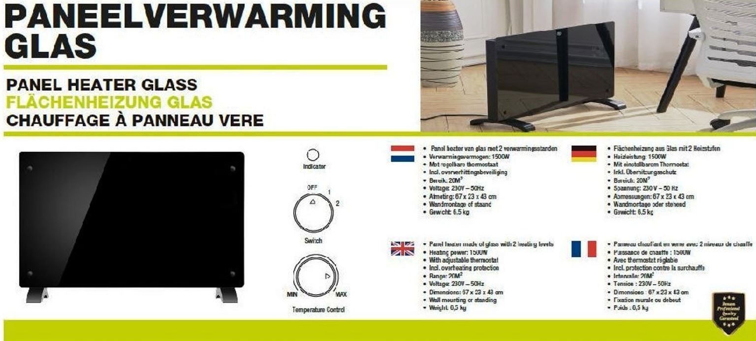 Radiatori: FLÄCHENHEIZUNG 1500W GLASABDECKUNG SCHWARZ – Nuovo e nell'imballaggio originale da St. Gallen venduto da schnaeppchen-preise