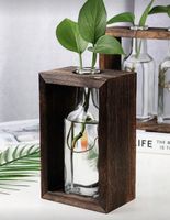 Holzvase mit Glas, Blumenvase, Deko, Vintage Stil