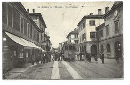 Un saluto da Chiasso (TI) Via Principale  Dogana - Tram 1913