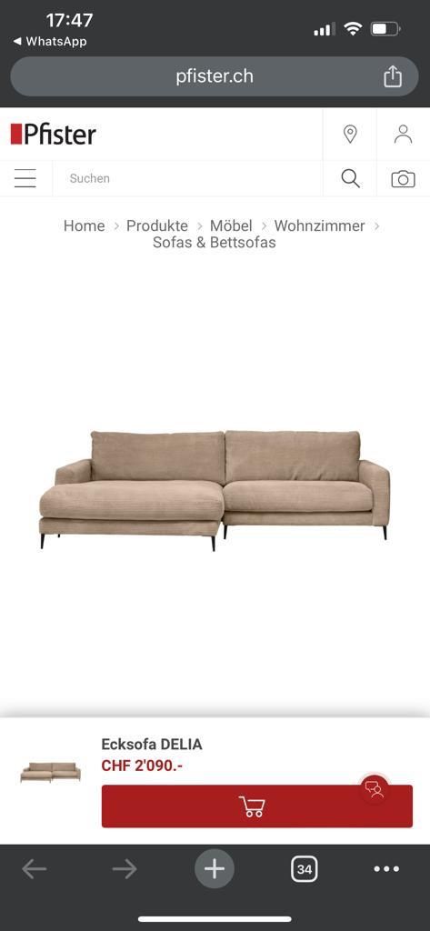 Pfister Divani: Pfister Ecksofa Delia (Taupe) – Usato da BUCHS SG venduto da urmasson 1