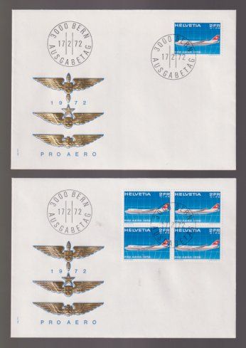 Alle Briefmarken: Ersttagbriefe Pro Aero 1972. Einzelmarke & Viererblock. – Gebraucht aus Koblenz von Boerse6
