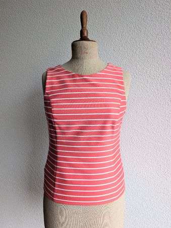 Coral & White Stripe Sleeveless Top - Size S 