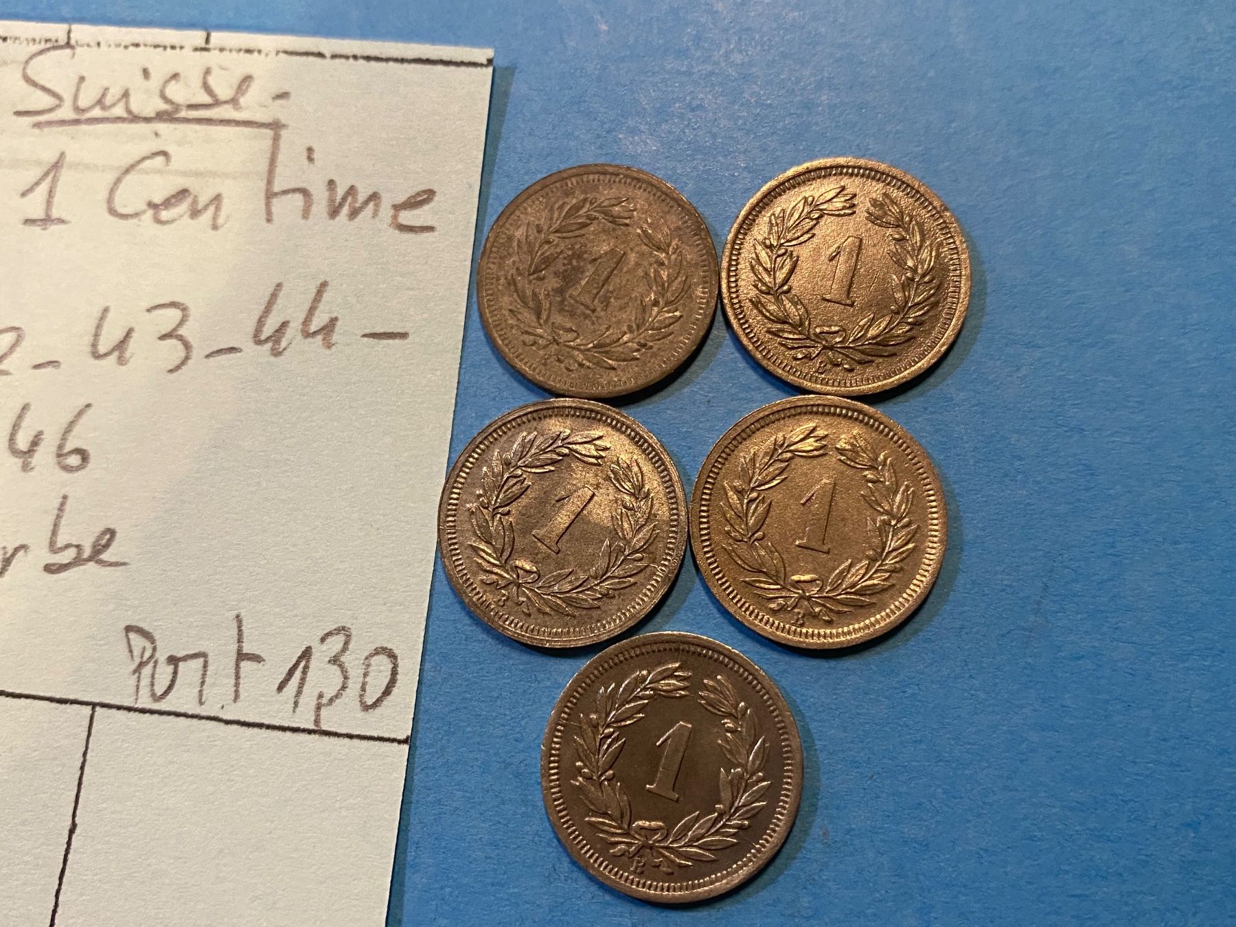 Alle Münzen: 3 X 1 CENTIME 1942-43-44-45-46 – Gebraucht aus genève von GEnumist 2