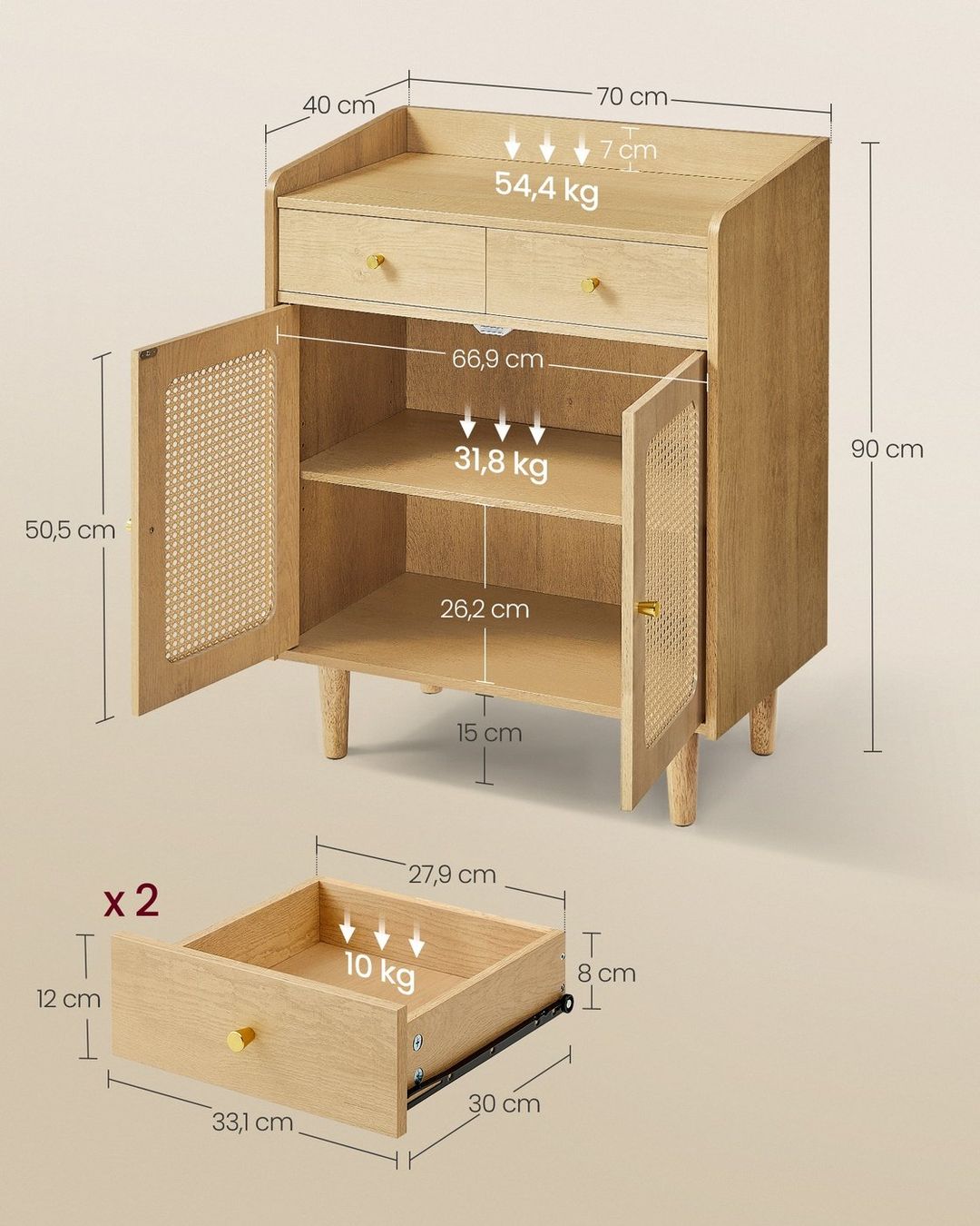 Cassettiere: Sideboard mit Türen in Rattan-Optik Boho-Stil eichenbeige – Nuovo e nell'imballaggio originale da Lachen SZ venduto da MAMORU-MOEBEL 5