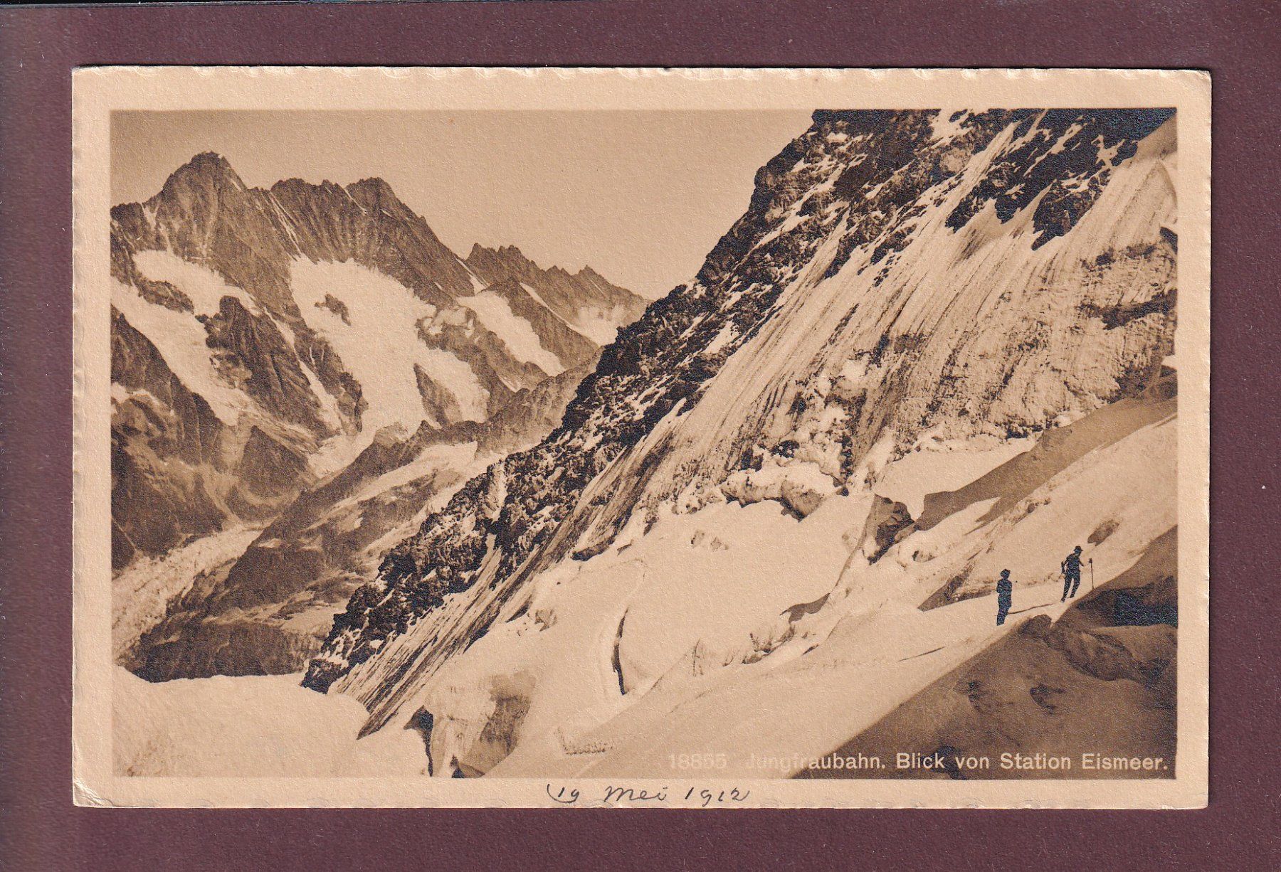 Cartoline postali: JUNGFRAUBAHN - Blick von Station Eismeer - 1912 – Usato da Pully venduto da nicecards