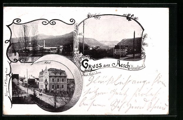 Cartoline postali: AK Aesch, Strasse am Hotel, Ortsansicht – Usato da Berlin venduto da bartko-reher