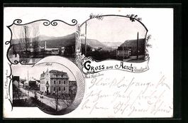 AK Aesch, Strasse am Hotel, Ortsansicht