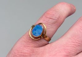 9 ct/375 Gold Opal Ring Blau Grün Vintage Modernist Design