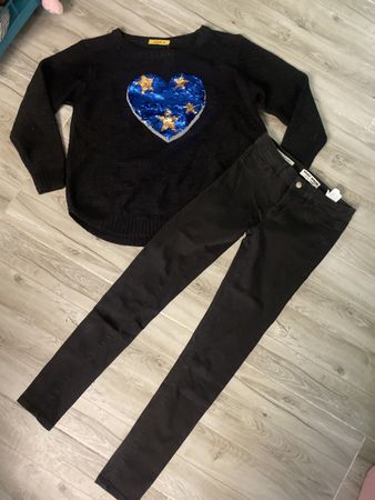 Schwarzer Strickpulli und Jeans Gr.38👧🏻