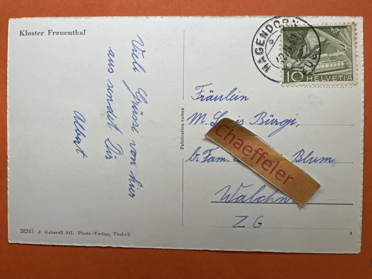 Cartoline postali: 1969  Kloster Frauenthal. – Usato da Zürich venduto da Chaeffeler 1