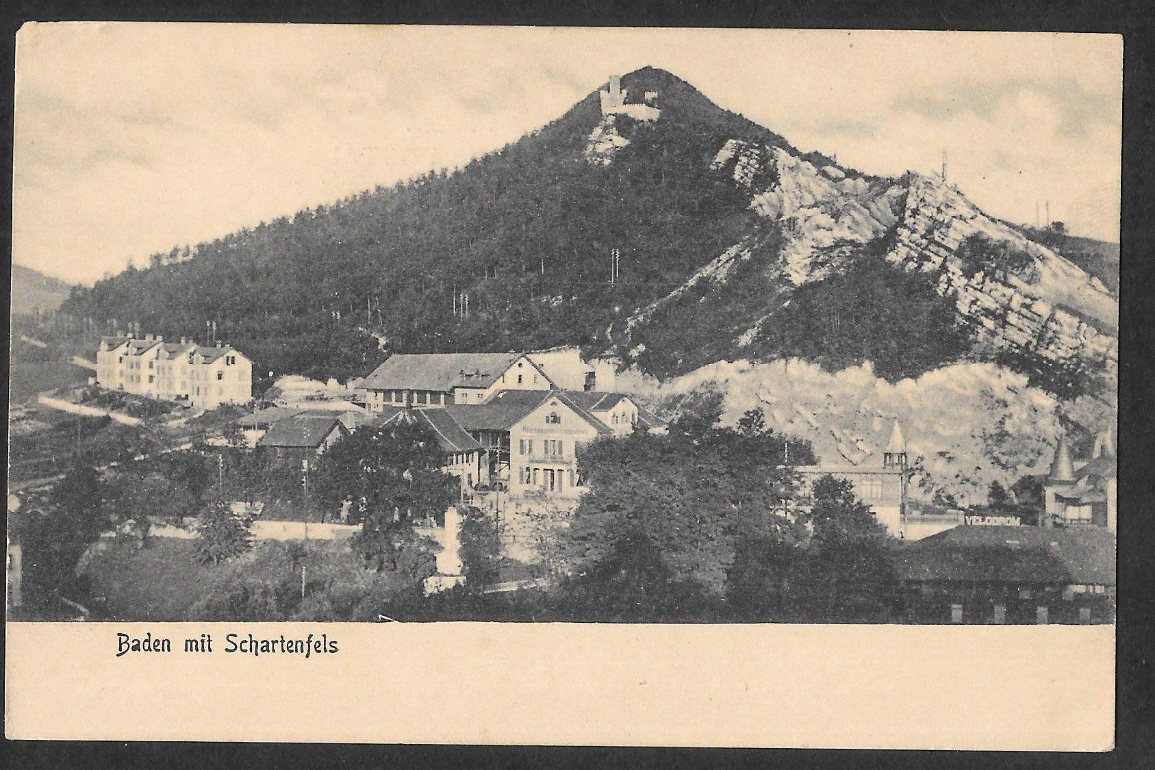 Cartoline postali: Baden Teilansicht mit Schartenfels – Usato da Olten venduto da clotaldi