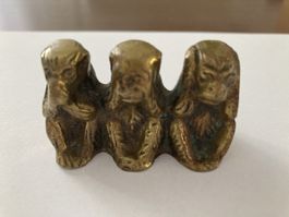 Vintage Drei Weise Affen Massiv Messing Figur ENGLAND 218g
