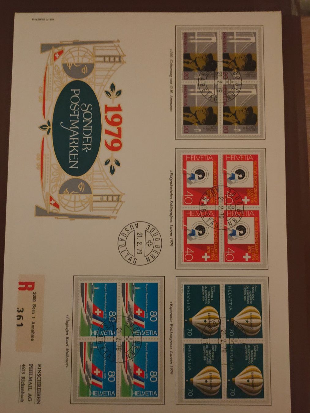 Alle Briefmarken: Schweiz Briefmarkenbogen 1979, Sonderpostmarken komplett – Gebraucht aus matten b. interlaken von jfran17