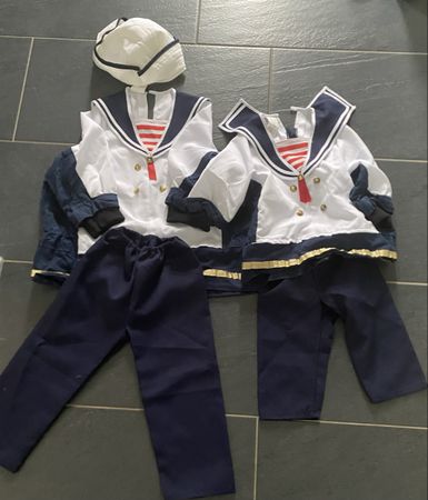 2x Kinder Fasnacht Kostüm Matrose Seemann inkl. Mütze