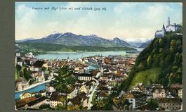 AK Farblitho Luzern LU Stadtkern mit Rigi und Gütsch ≈ 1920 