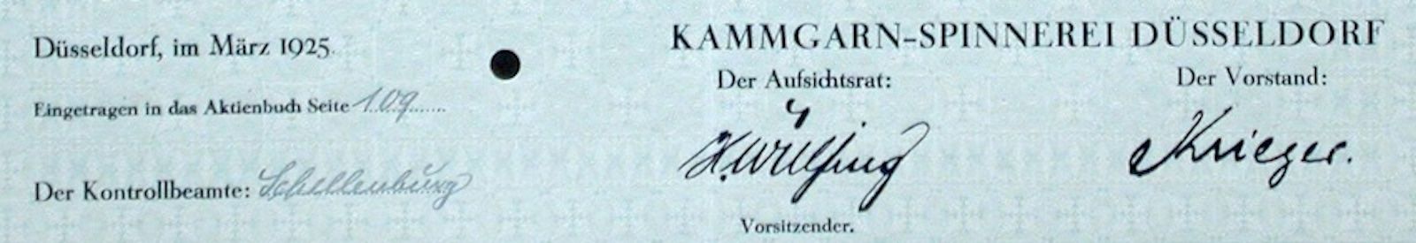 Dokumente: Kammgarn-Spinnerei Düsseldorf - 1925 – Gebraucht aus Solothurn von Sgasche 1