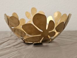 Deko Früchte- Schale Blumenblatt Metall goldfarben