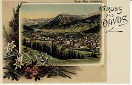 Gruss aus DAVOS GR sehr schöne Litho um 1900!