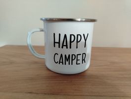 Emaille Tasse weiss HAPPY CAMPER Sass & Belle neuwertig 