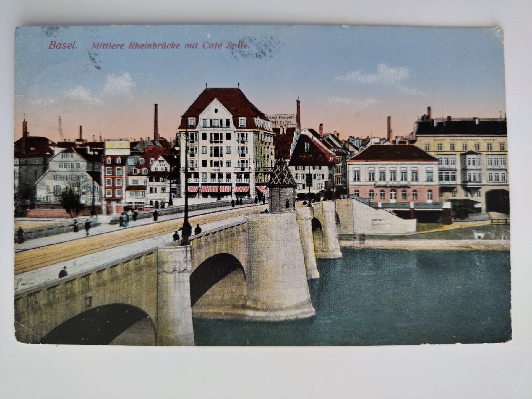 Cartoline postali: Basel, Mittlere Rheinbrücke, mit Cafe Spitz dat. 1918 – Usato da Ohmstal venduto da Lebensfreude05