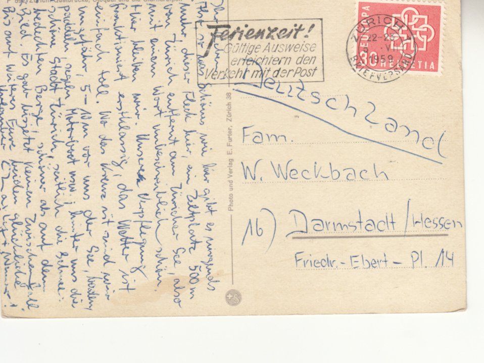Cartoline postali: Zürich 1959 – Usato da Bürglen TG venduto da StampGraf 1