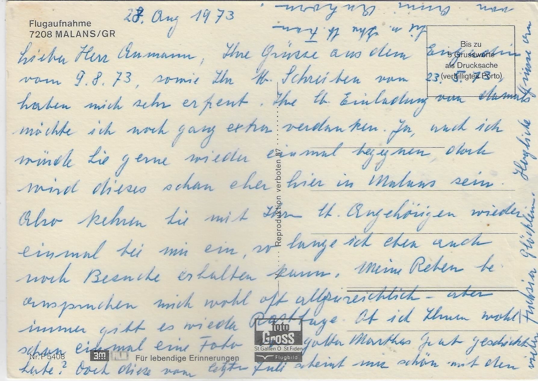 Cartoline postali: Flugaufnahme Malans GR – Usato da Ettingen venduto da Kartenplanet 1