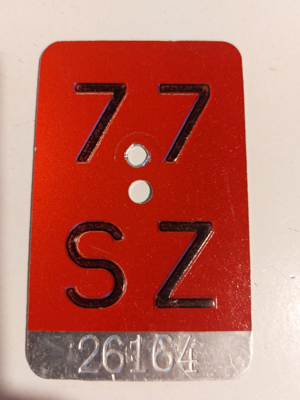 Sachs Insegne: Velonummer SZ 77 Mofanummer plaque Velo – Usato da Schenkon venduto da Uhu007