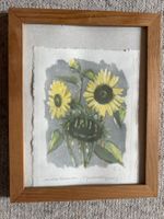 Sonnenblumen Aquarell im Holzrahmen, von Ernst Leu