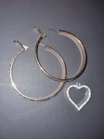 3er Set Creolen Strassohrstecker goldfarben Herz Anhänger