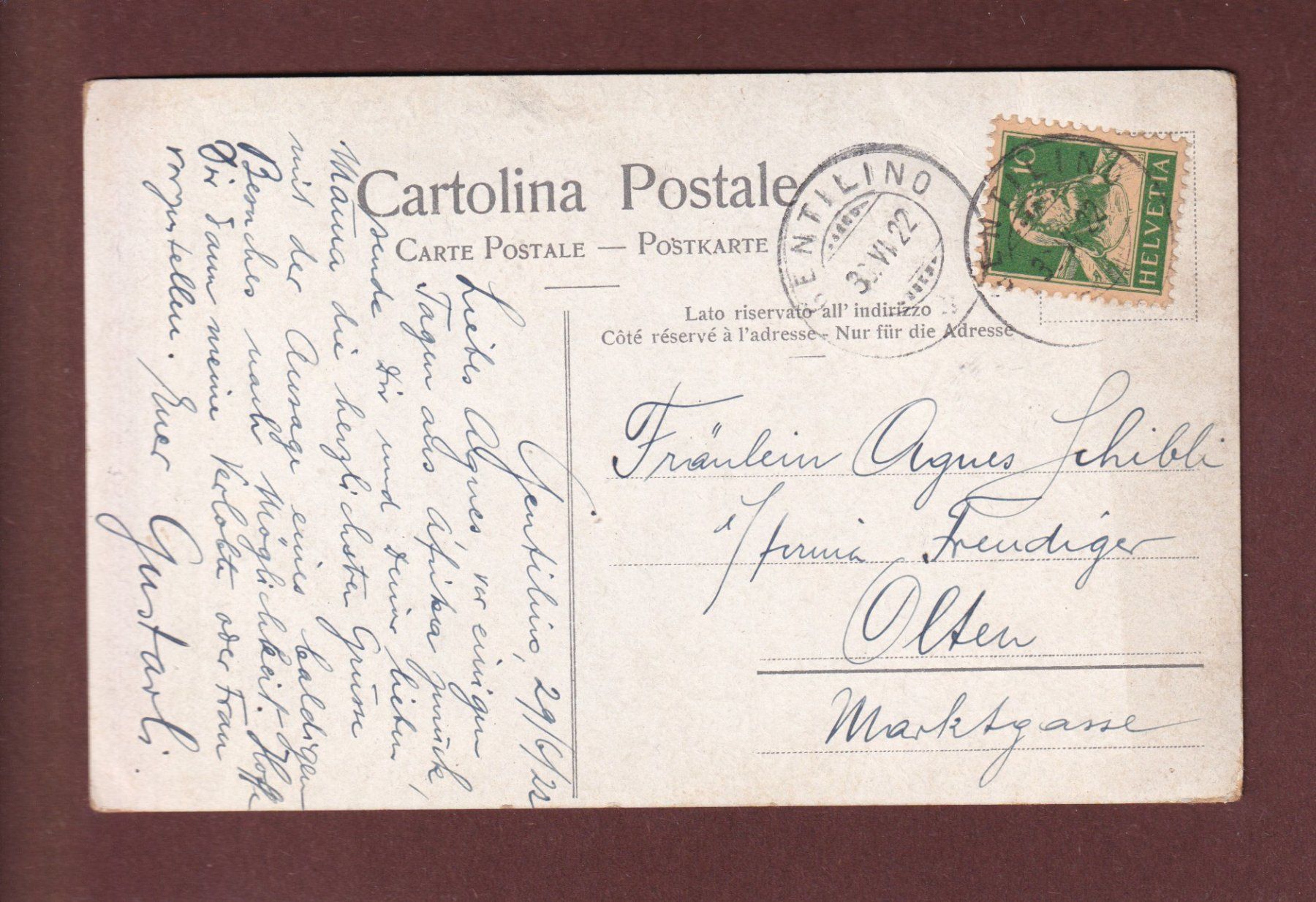 Cartes postales: SORENGO e lago di Muzzano - 1922 – D'occasion à Pully par nicecards-shop 1