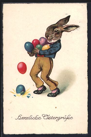 Ansichtskarten: Osterhase mit dem Arm voller Eier, 1934 – Gebraucht aus Berlin von bartko-reher