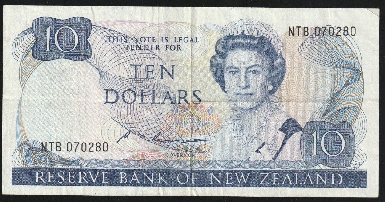 Banconote: Neuseeland 10 Dollars 1981 – Usato da Brugg AG venduto da banknoten_muesli