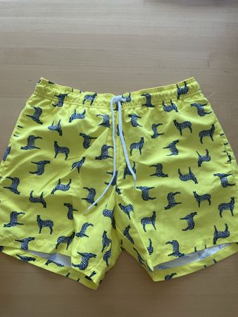 Short de Bain Jaune Imprimé Zèbres