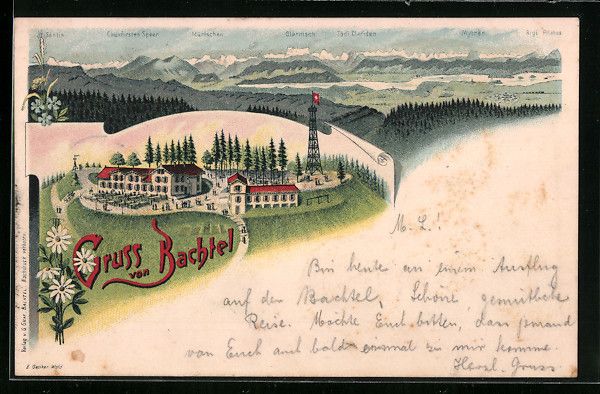 Cartoline postali: Litho Bachtel, Gasthaus auf dem Gipfel,  – Usato da Berlin venduto da bartko-reher