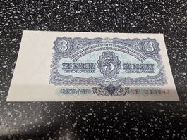 Banknote Tschechoslowakei 3 Koruny Jahrgang 1961