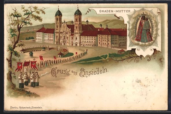 Cartoline postali: Litho Einsiedeln, Procession vom Kloster – Usato da Berlin venduto da bartko-reher