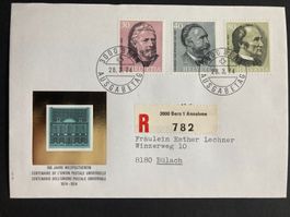 Schweiz 1974 R-FDC Satz 100 J. UPU