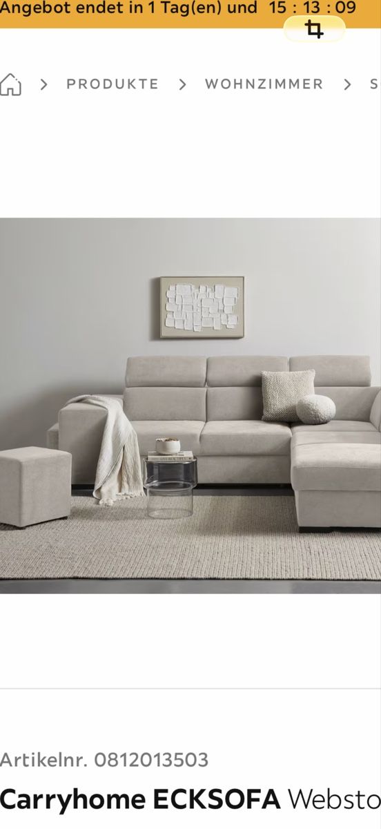 Sofas: Carryhome Ecksofa Webstoff Beige 283/244 cm neu – Neuf (Voir description) à Perlen par mue_2zgr