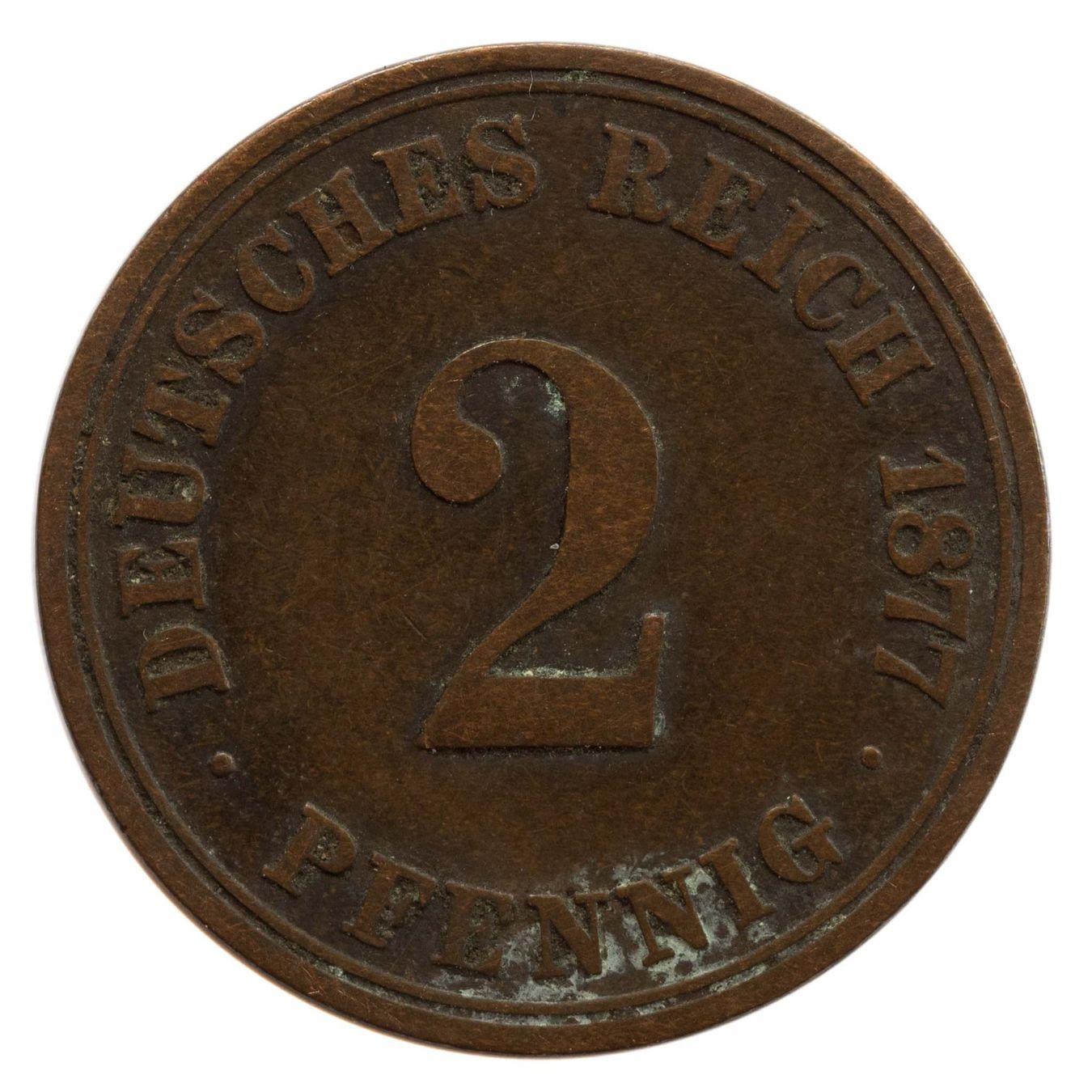 Alle Münzen: Deutschland Kaiserreich 2 Pfennig 1877 A – Gebraucht aus Rotkreuz von num_6343