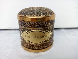 Vintage Spardose "Bank in Langenthal" Messing hübsch verzier